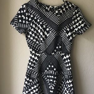 Patterned black & white skater dress